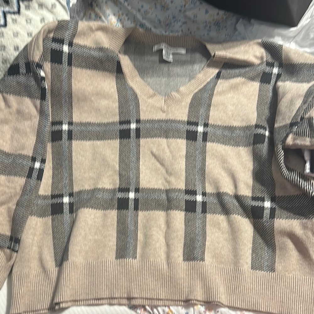 Max Studio Cream and Black V-Neck Sweater